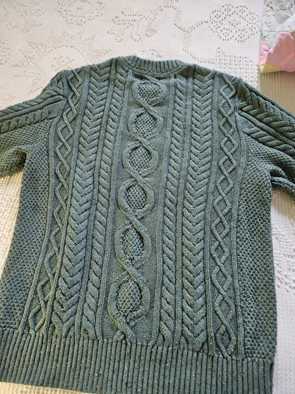 L.L. Bean Teal Cable Knit Crewneck Sweater - Picture 2 of 3